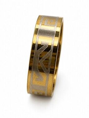 Mens Gold Tone Stainless Steel Band Ring Size 10.25 Geometric Pattern